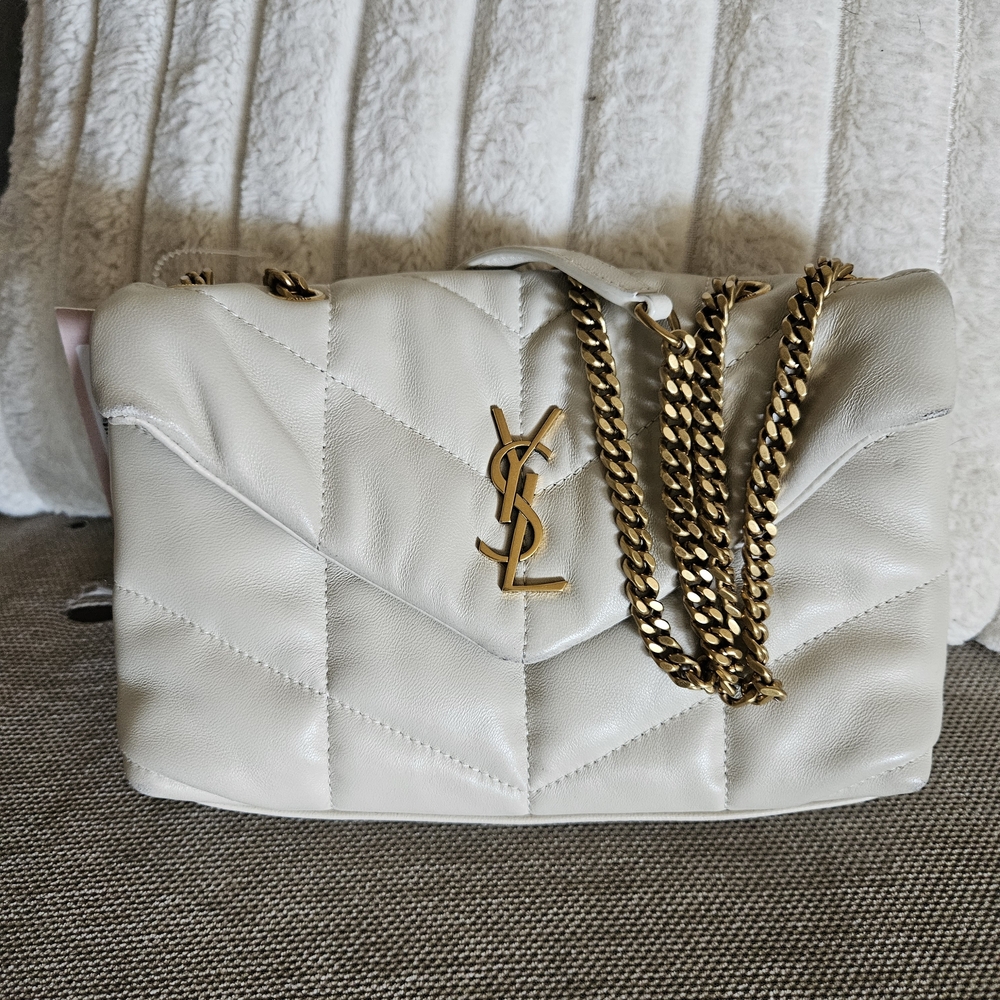 Yves Saint Laurent Small White Quilted Leather Chain Bag